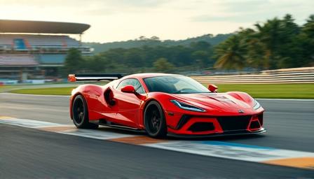 High-performance racing car on track at Sepang Circuit