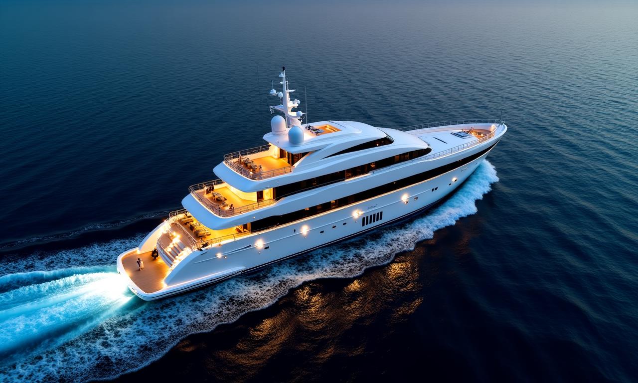 Vue aérienne d'un yacht de luxe en navigation